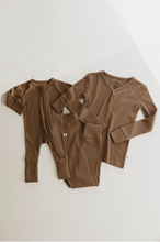Load image into Gallery viewer, Bamboo Zip Pajamas | Ribbed Milk Chocolate: 12-18 Months