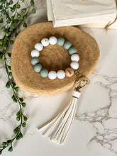Load image into Gallery viewer, Silicone Beaded Wristlet Keychain: Teal Floral