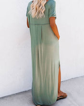 Load image into Gallery viewer, V-Neck Pocketed Maxi Shirt Dress: Grass Green / XL