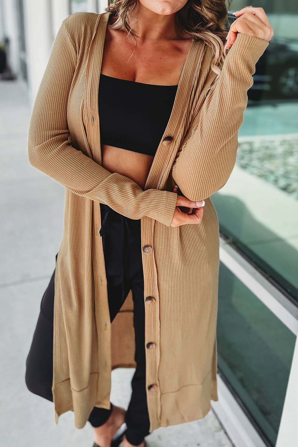 Ribbed Button Up Duster Cardigan: S / Flaxen – North of Nash