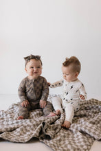 Load image into Gallery viewer, Bamboo Zip Pajamas | Faded Brown Checkerboard: 6-12 Months
