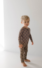 Load image into Gallery viewer, Bamboo Zip Pajamas | Faded Brown Checkerboard: 12-18 Months
