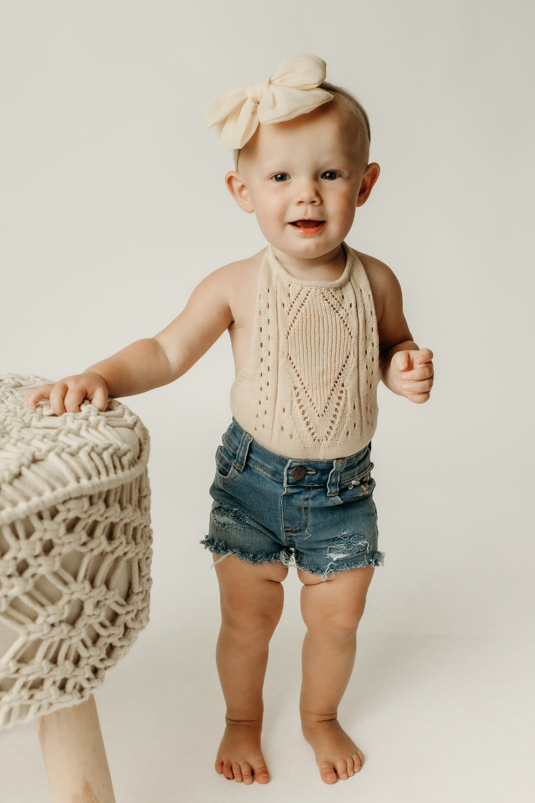 Crochet Halter Romper - Cream