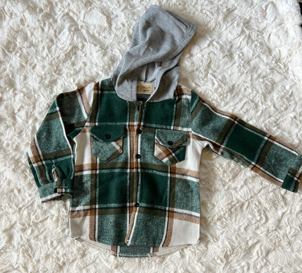 Green & Brown Hooded Flannel