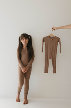 Load image into Gallery viewer, Bamboo Zip Pajamas | Ribbed Milk Chocolate: 3-6 Months
