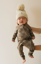 Load image into Gallery viewer, Bamboo Zip Pajamas | Faded Brown Checkerboard: 6-12 Months
