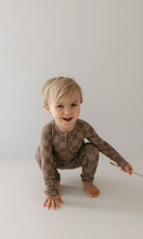 Load image into Gallery viewer, Bamboo Zip Pajamas | Faded Brown Checkerboard: 12-18 Months
