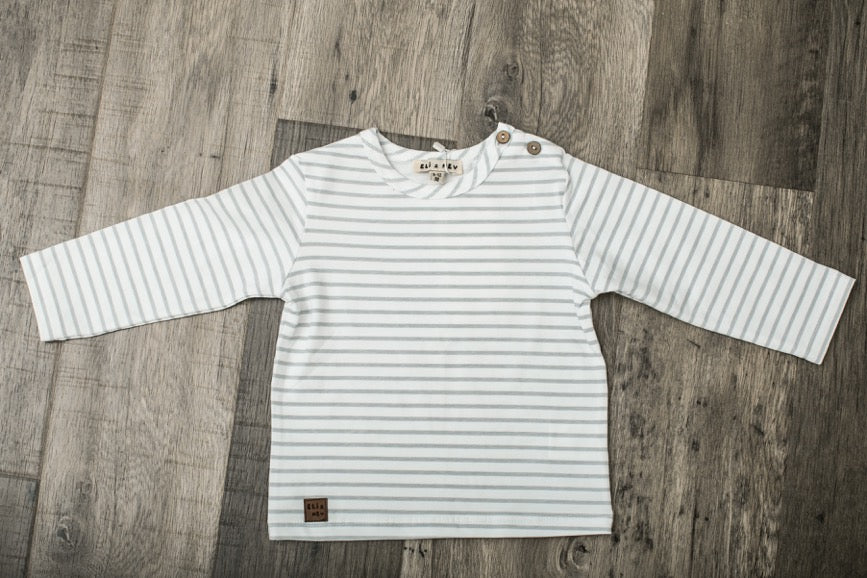 White & Gray Striped Long Sleeve